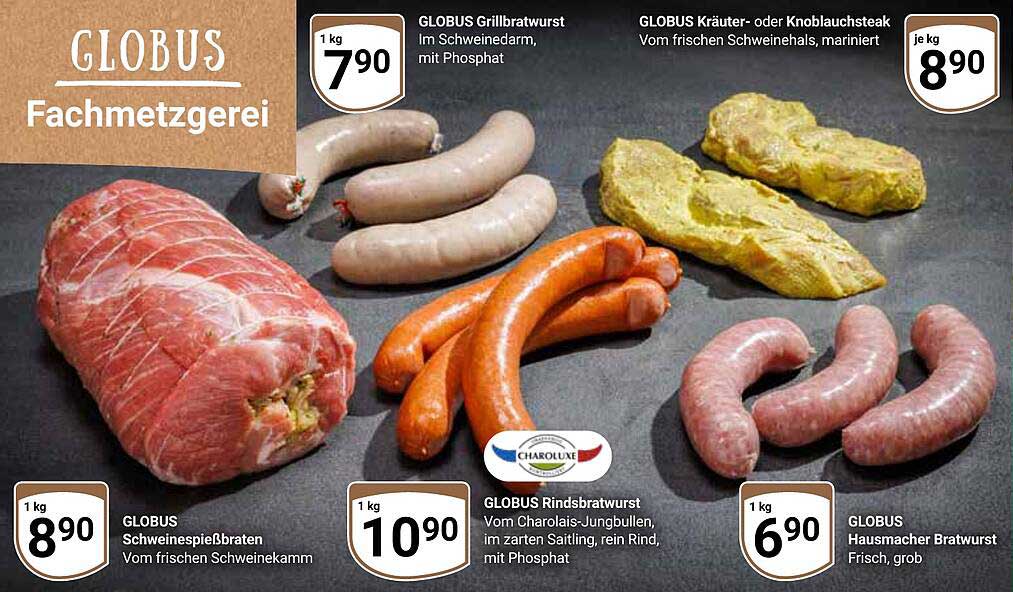 GLOBUS Grillbratwurst im Schweinedarm, mit Phosphat - 1 kg für 7,90 €