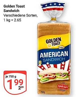 Golden Toast Sandwich, verschiedene Sorten, 750 g