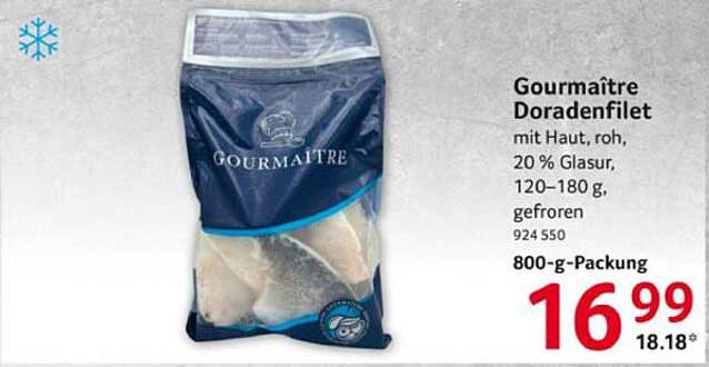 Gourmaître Doradenfilet mit Haut, roh, 20 % Glasur, 120–180 g, gefroren, 800-g-Packung