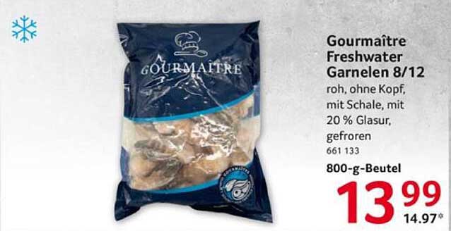 Gourmaître Freshwater Garnelen 8/12, roh, ohne Kopf, mit Schale, gefroren