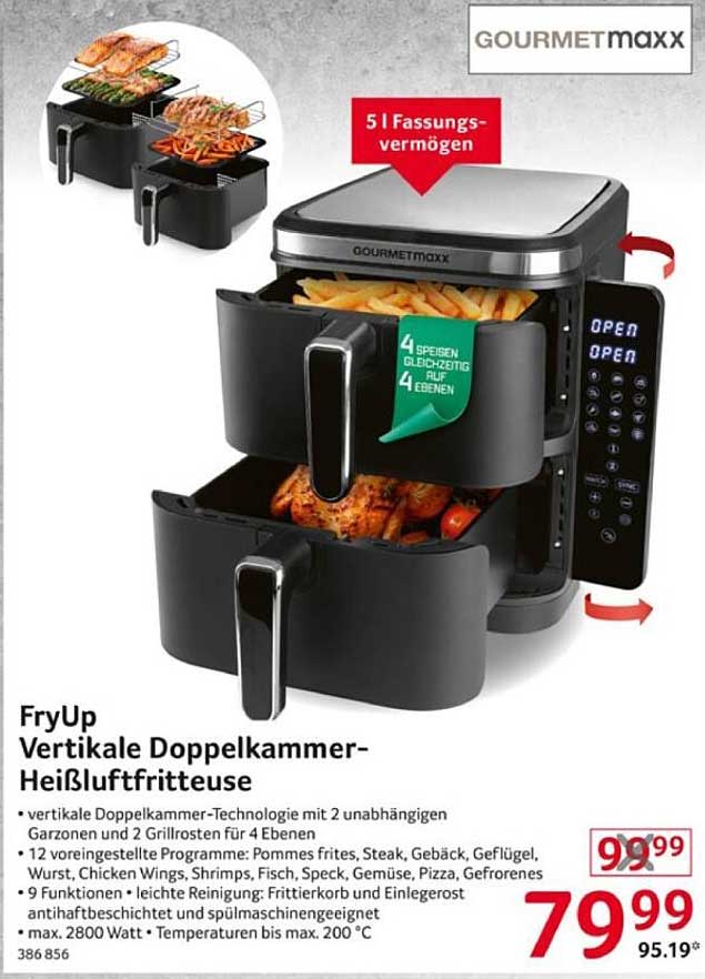 GOURMETmaxx FryUp Vertikale Doppelkammer-Heißluftfritteuse