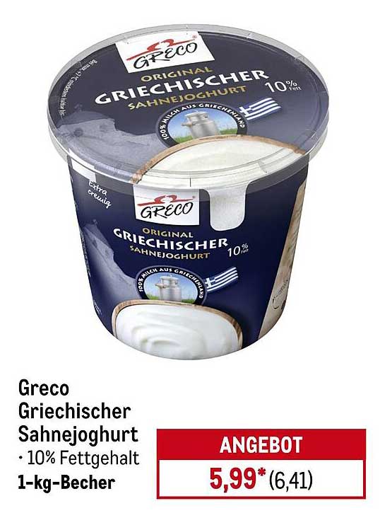 Greco Griechischer Sahnejoghurt 10% Fett, 1-kg-Becher