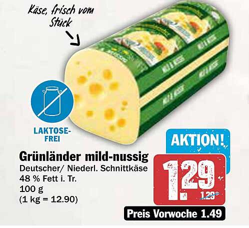 Grünländer mild-nussig - Deutscher/Niederl. Schnittkäse - Laktosefrei