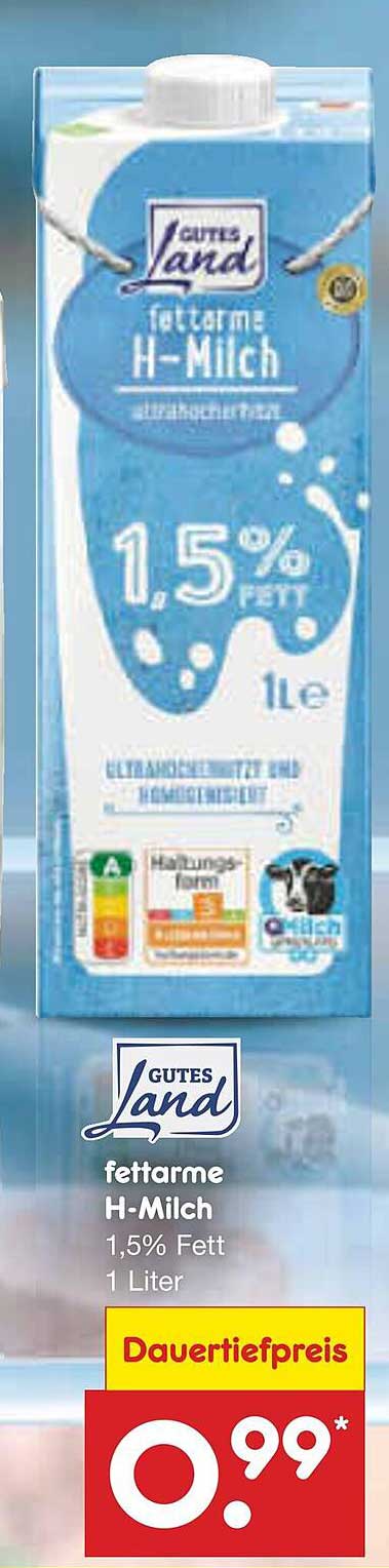 Gutes Land fettarme H-Milch 1,5% Fett 1 Liter