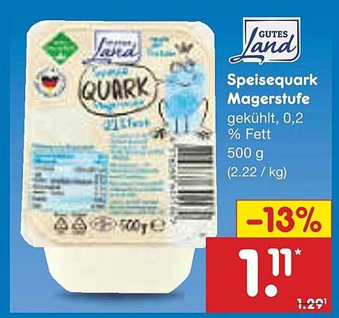 GUTES LAND Speisequark Magerstufe 500 g, 0,2 % Fett