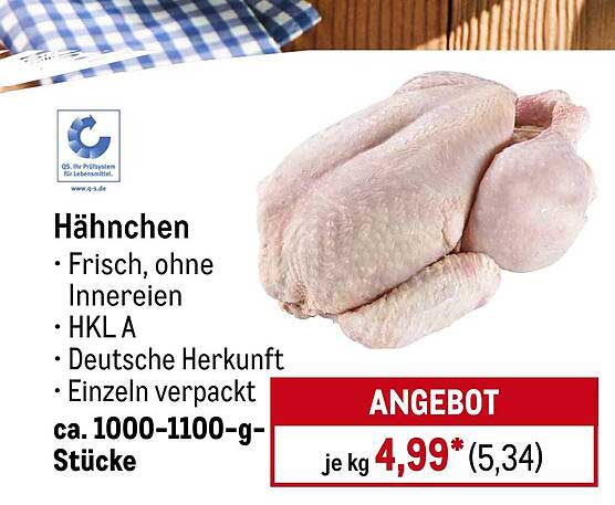 Hähnchen Frisch, ohne Innereien - 1000-1100 g Stücke
