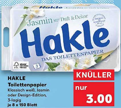 HAKLE Toilettenpapier, 3-lagig, verschiedene Ausführungen