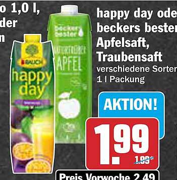 happy day oder beckers bester Apfelsaft, Traubensaft 1 l Packung