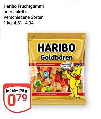 Haribo Fruchtgummi oder Lakritz, verschiedene Sorten, je 160-175 g