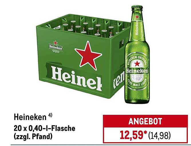 Heineken 20 x 0,40 l-Flasche (zzgl. Pfand)