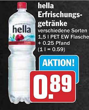 hella Erfrischungsgetränke, verschiedene Sorten 1,5 l PET EW Flasche + 0,25 Pfand