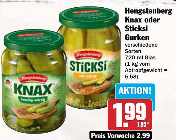 Hengstenberg Knax oder Sticksi Gurken 720 ml