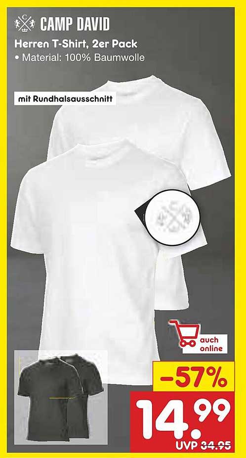 Herren T-Shirt, 2er Pack von CAMP DAVID