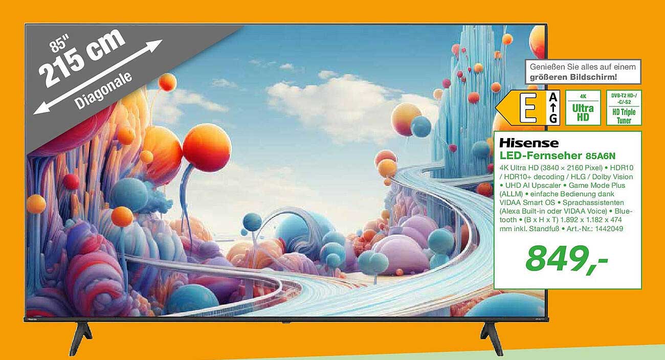 Hisense LED-Fernseher 85A6N