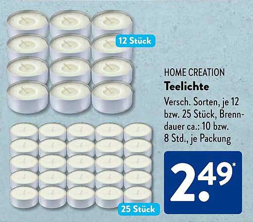 HOME CREATION Teelichte 12 Stück oder 25 Stück