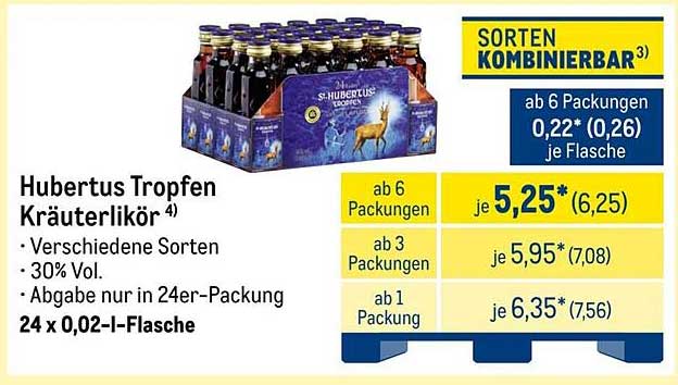 Hubertus Tropfen Kräuterlikör 24 x 0,02-l-Flasche