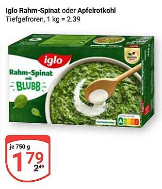 Iglo Rahm-Spinat oder Apfelrotkohl 750g