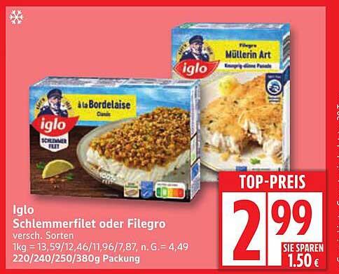Iglo Schlemmerfilet oder Filegro – 220/240/250/380g