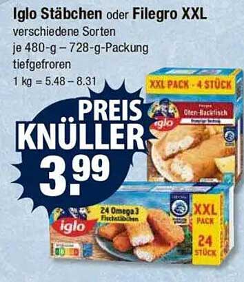 Iglo Stäbchen oder Filegro XXL - verschiedene Sorten
