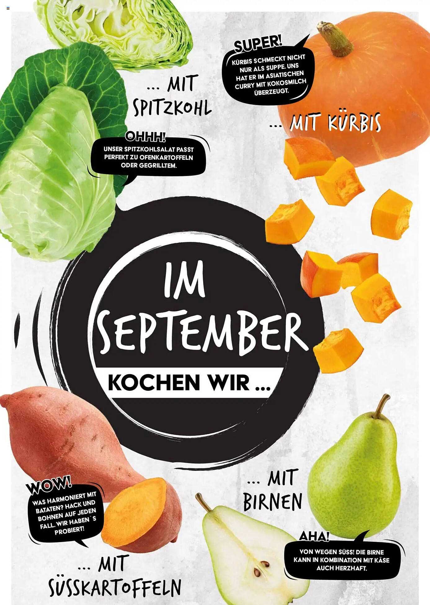 Im September kochen wir ... mit Kürbis, Spitzkohl, Süßkartoffeln und Birnen