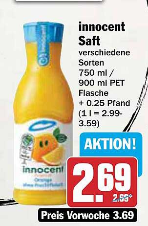 innocent Saft verschiedene Sorten 750 ml / 900 ml PET Flasche