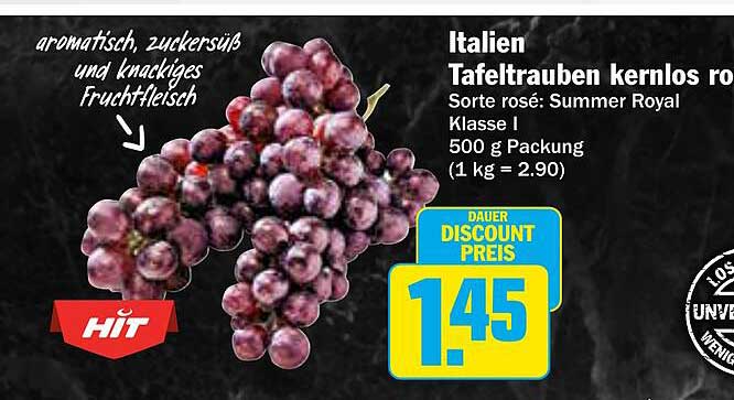 Italien Tafeltrauben kernlos rot Sorte rosé: Summer Royal 500 g-Packung