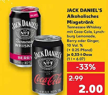 JACK DANIEL'S Alkoholisches Mixgetränk - 33% Rabatt