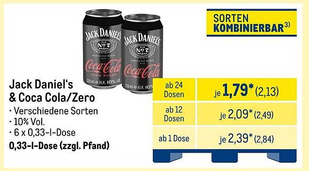 Jack Daniel's & Coca Cola/Zero - 0,33 l Dose