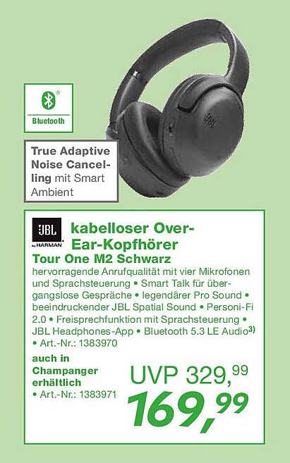 JBL kabelloser Over-Ear-Kopfhörer Tour One M2 Schwarz