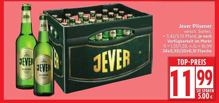 Jever Pilsener 24x0,33L oder 20x0,5L Flasche
