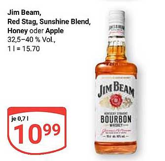 Jim Beam, Red Stag, Sunshine Blend, Honey oder Apple 0,7l für 10,99 €