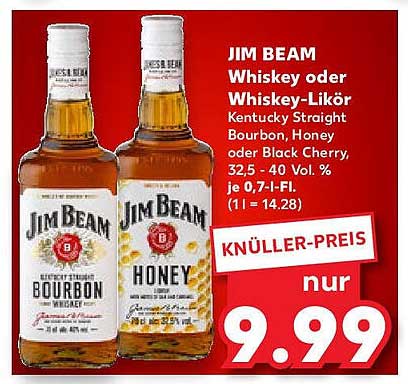 JIM BEAM Whiskey oder Whiskey-Likör - Kentucky Straight Bourbon, Honey oder Black Cherry, 0,7 l
