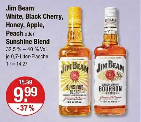 Jim Beam White, Black Cherry, Honey, Apple, Peach oder Sunshine Blend 0,7-Liter-Flasche