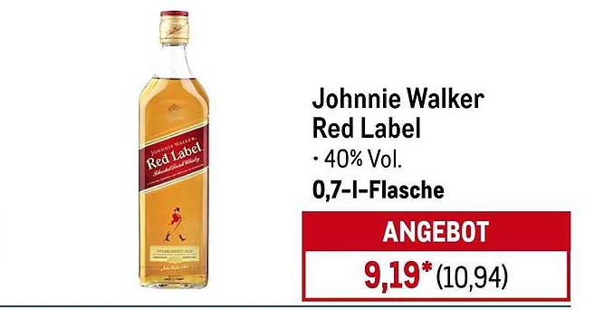 Johnnie Walker Red Label 0,7 l für 9,19 €