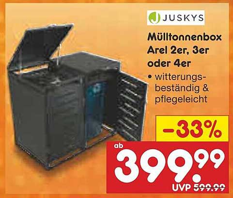 Juskys Mülltonnenbox Arel 2er, 3er oder 4er - witterungsbeständig & pflegeleicht