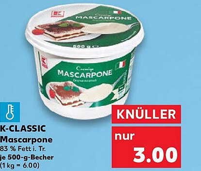 K-Classic Mascarpone 500 g Becher - nur 3,00 €