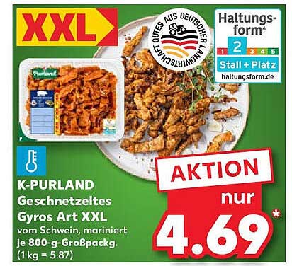 K-PURLAND Geschnetzeltes Gyros Art XXL 800-g-Packung