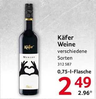 Käfer Weine - Merlot 0,75 L-Flasche für nur 2,49 €