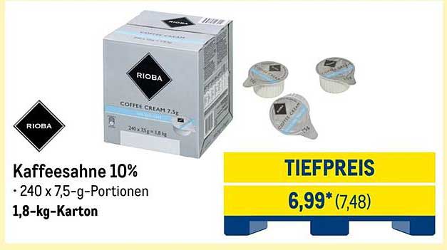 Kaffeesahne 10% - RIOBA, 1,8-kg-Karton mit 240 Portionen