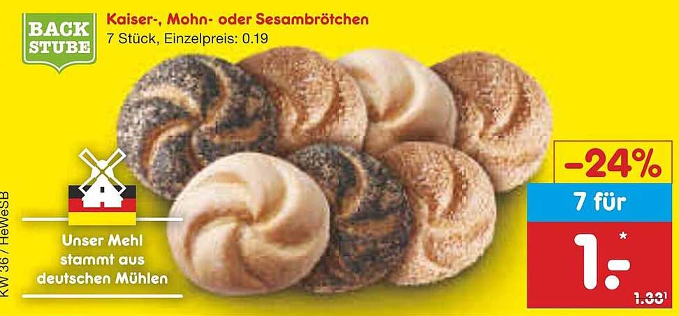 Kaiser-, Mohn- oder Sesambrötchen 7 Stück für 1,- (statt 1,31)