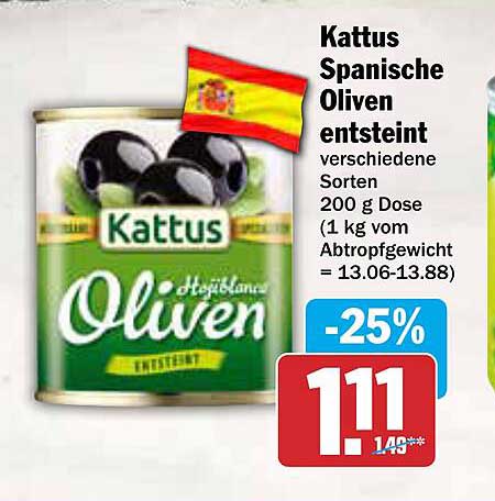 Kattus Spanische Oliven entsteint 200 g Dose