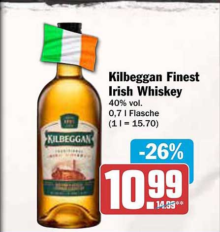 Kilbeggan Finest Irish Whiskey 0,7 l Flasche