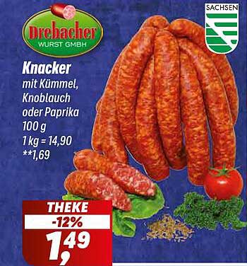 Knacker mit Kümmel, Knoblauch oder Paprika - 100 g