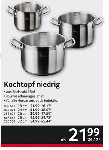 Kochtopf niedrig aus Edelstahl 18/8