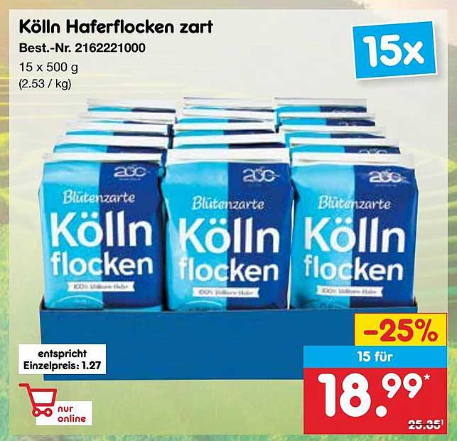 Kölln Haferflocken zart 15 x 500 g