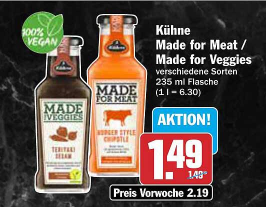 Kühne Made for Meat / Made for Veggies verschiedene Sorten 235 ml Flasche