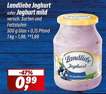 Landliebe Joghurt oder Joghurt mild, verschiedene Sorten und Fettstufen