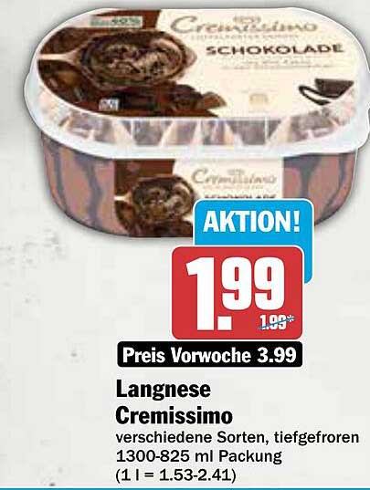 Langnese Cremissimo Schokolade 1300-825 ml Packung