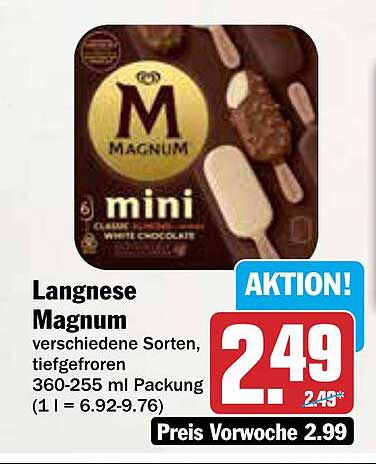 Langnese Magnum Mini - verschiedene Sorten, tiefgefroren 360-255 ml Packung