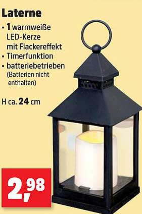 Laterne mit warmweißer LED-Kerze und Flackerlicht